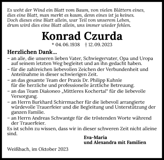 Traueranzeige von Konrad Czurda von GESAMT