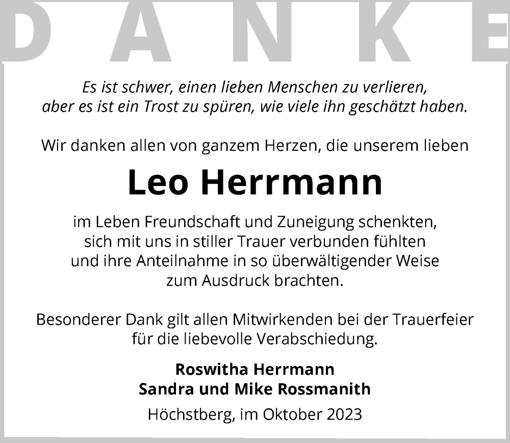  Traueranzeige für Leo Herrmann vom 21.10.2023 aus GESAMT
