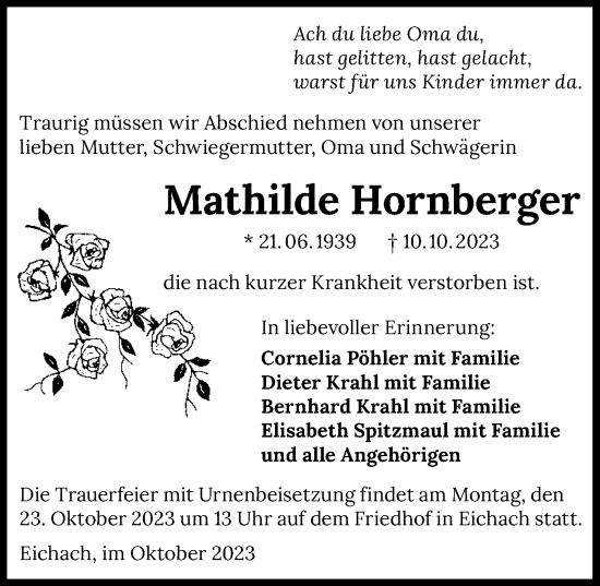 Traueranzeige von Mathilde Hornberger von GESAMT