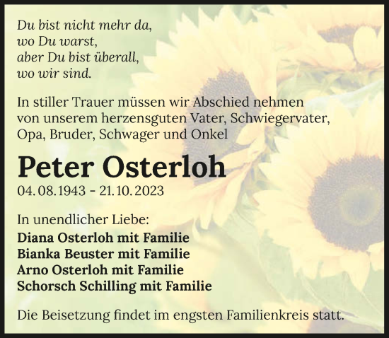 Traueranzeige von Peter Osterloh von GESAMT