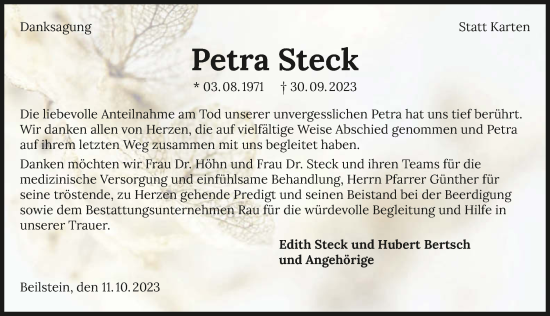 Traueranzeige von Petra Steck von GESAMT