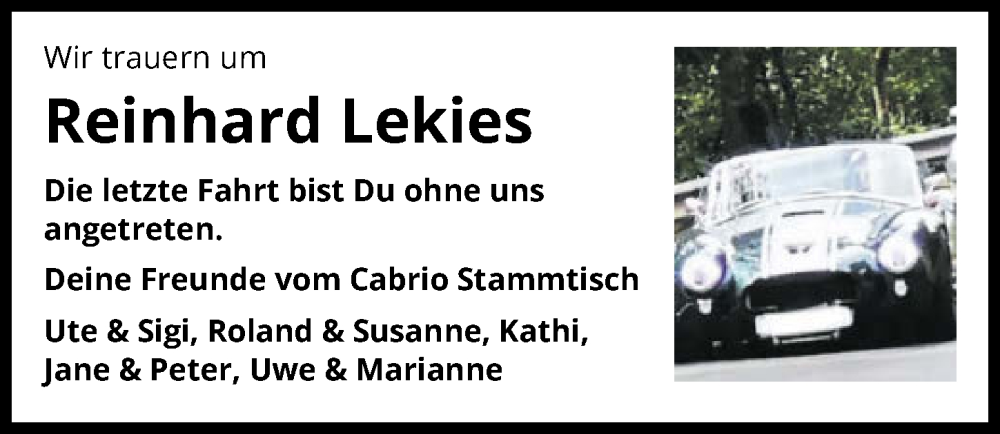  Traueranzeige für Reinhard Lekies vom 07.10.2023 aus GESAMT