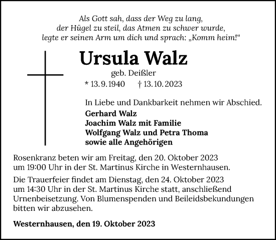 Traueranzeige von Ursula Walz von GESAMT