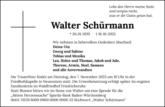 Traueranzeige von Walter Schürmann von GESAMT