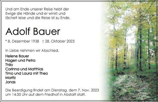 Traueranzeige von Adolf Bauer von GESAMT