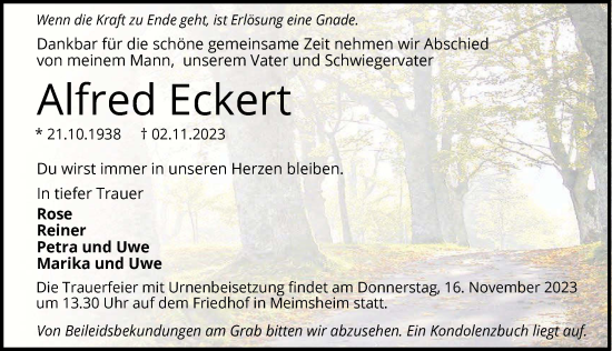 Traueranzeige von Alfred Eckert von GESAMT