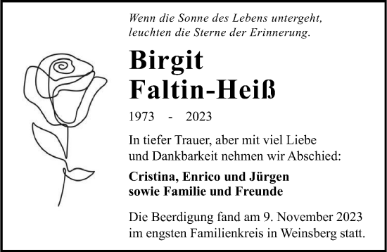 Traueranzeige von Birgit Faltin-Heiß von GESAMT