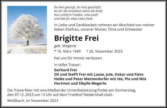 Traueranzeige von Brigitte Frei von GESAMT