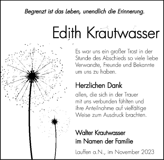 Traueranzeige von Edith Krautwasser von GESAMT