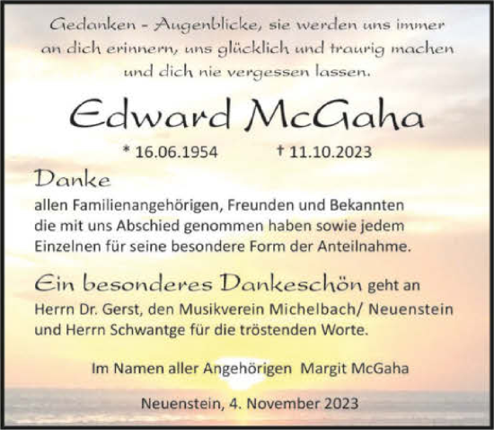 Traueranzeige von Edward McGaha von GESAMT