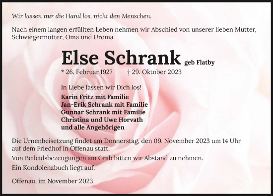 Traueranzeige von Else Schrank von GESAMT