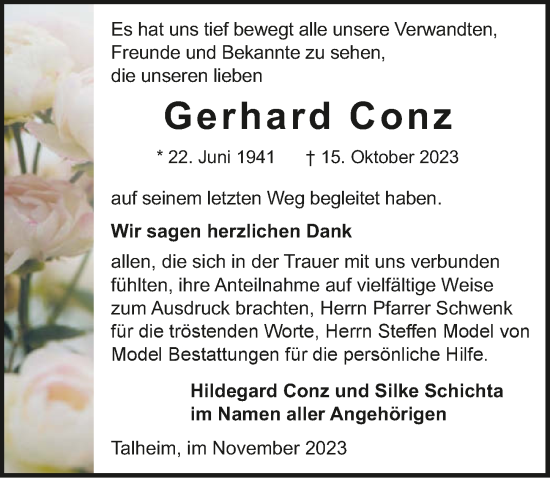 Traueranzeige von Gerhard Conz von GESAMT