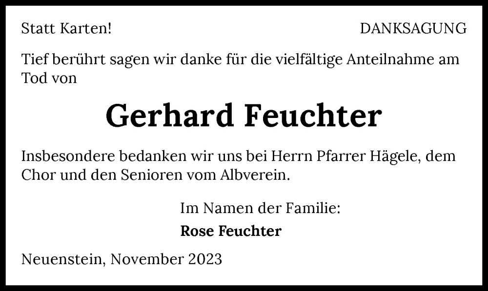  Traueranzeige für Gerhard Feuchter vom 21.11.2023 aus GESAMT
