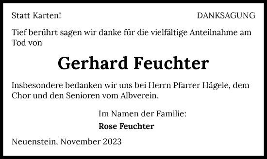 Traueranzeige von Gerhard Feuchter von GESAMT