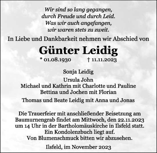 Traueranzeige von Günter Leidig von GESAMT
