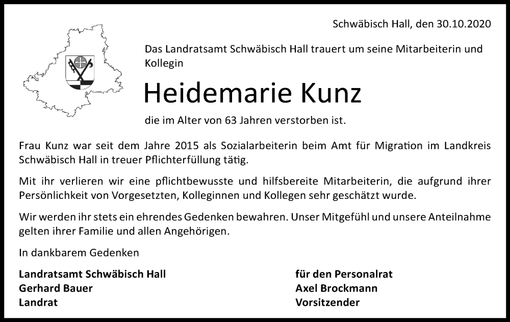  Traueranzeige für Heidemarie Kunz vom 07.11.2023 aus GESAMT