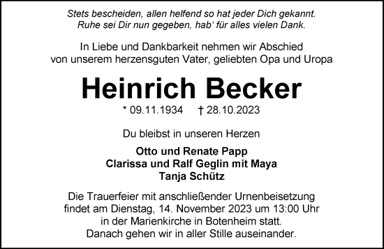 Traueranzeige von Heinrich Becker von GESAMT