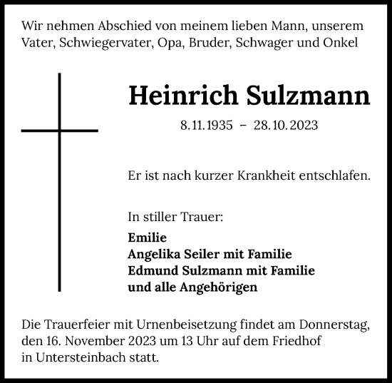 Traueranzeige von Heinrich Sulzmann von GESAMT