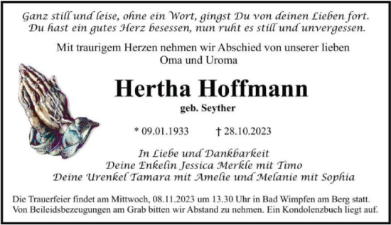 Traueranzeige von Herta Hoffmann von GESAMT