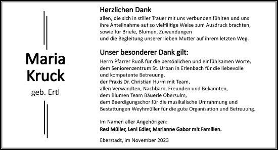 Traueranzeige von Maria Kruck von GESAMT