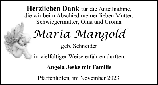 Traueranzeige von Maria Mangold von GESAMT