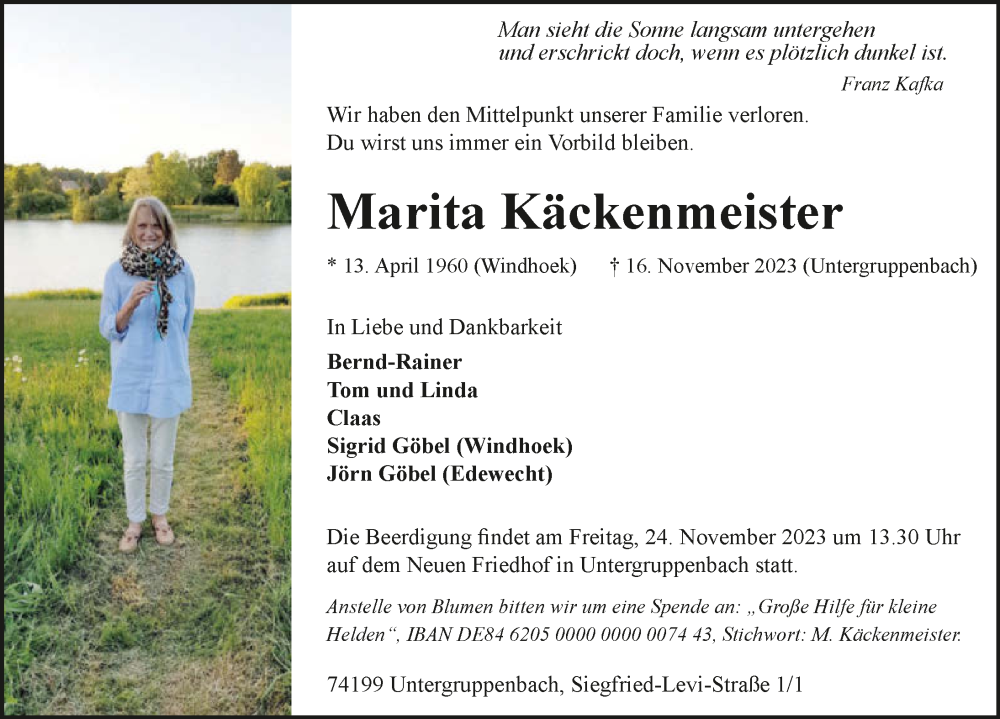  Traueranzeige für Marita Käckenmeister vom 22.11.2023 aus GESAMT