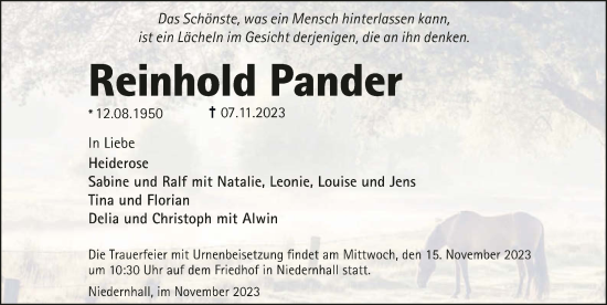 Traueranzeige von Reinhold Pander von GESAMT