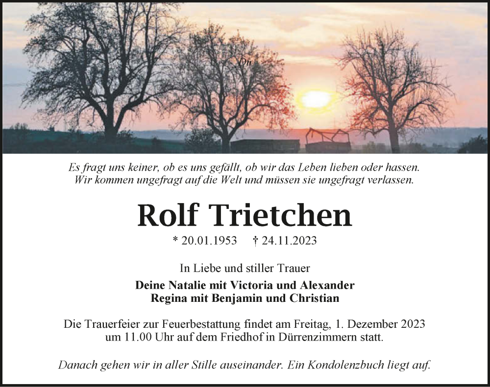  Traueranzeige für Rolf Trietchen vom 28.11.2023 aus GESAMT