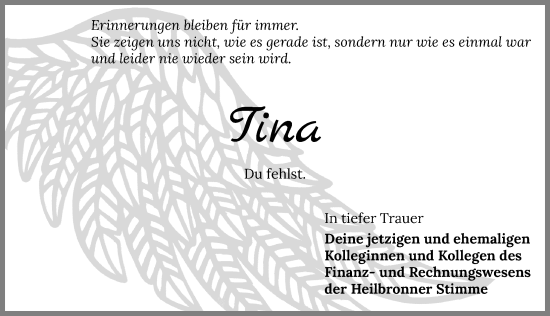 Traueranzeige von Tina Kolbus von GESAMT