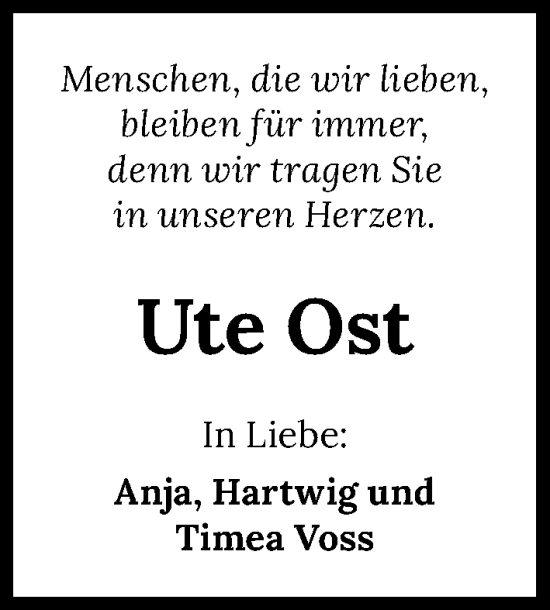 Traueranzeige von Ute Ost von GESAMT
