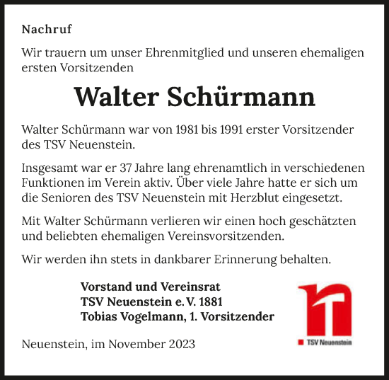 Traueranzeige von Walter Schürmann von GESAMT