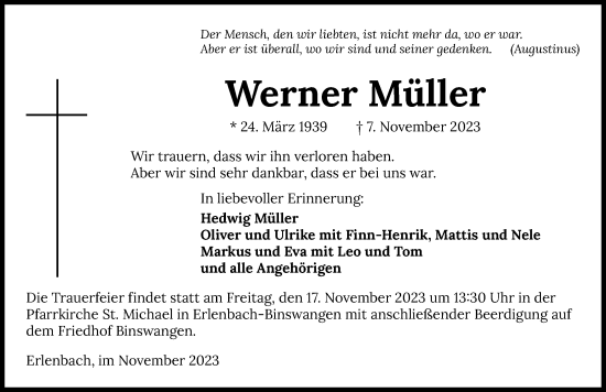 Traueranzeige von Werner Müller von GESAMT