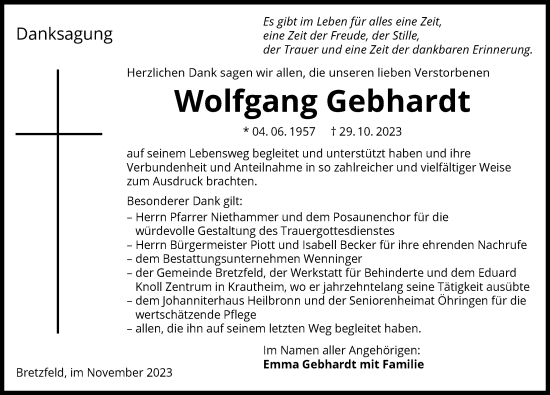 Traueranzeige von Wolfgang Gebhardt von GESAMT