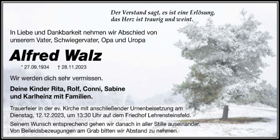 Traueranzeige von Alfred Walz von GESAMT