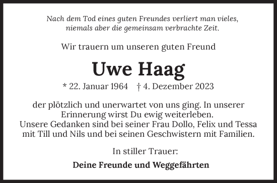 Traueranzeige von Uwe Haag von GESAMT