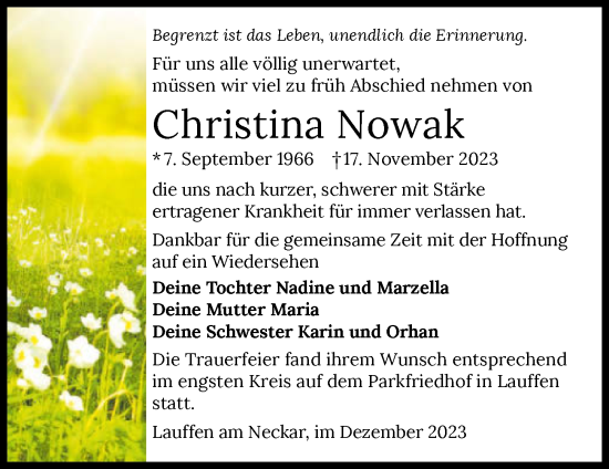 Traueranzeige von Christina Nowak von GESAMT