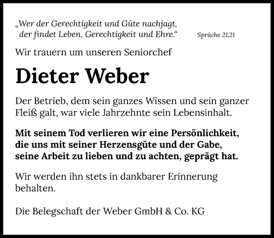 Traueranzeige von Dieter Weber von GESAMT