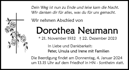 Traueranzeige von Dorothea Neumann von GESAMT