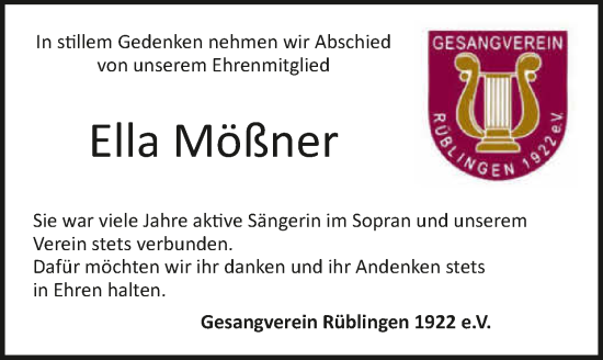 Traueranzeige von Ella Mößner von GESAMT
