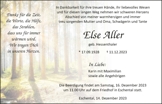 Traueranzeige von Else Aller von GESAMT
