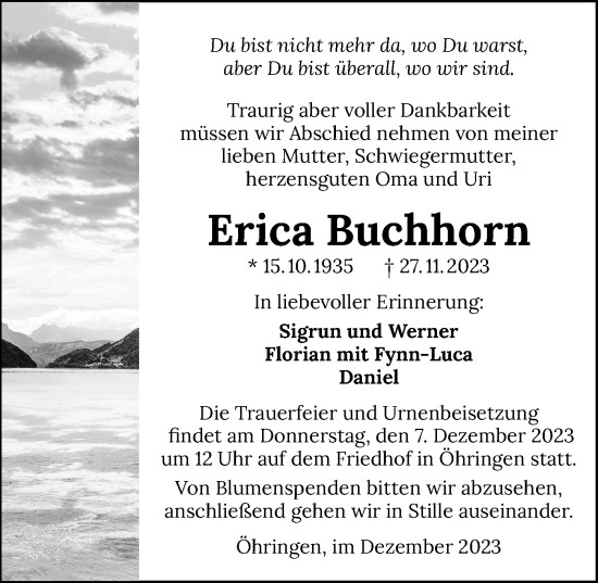 Traueranzeige von Erica Buchhorn von GESAMT