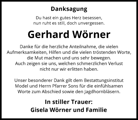 Traueranzeige von Gerhard Wörner