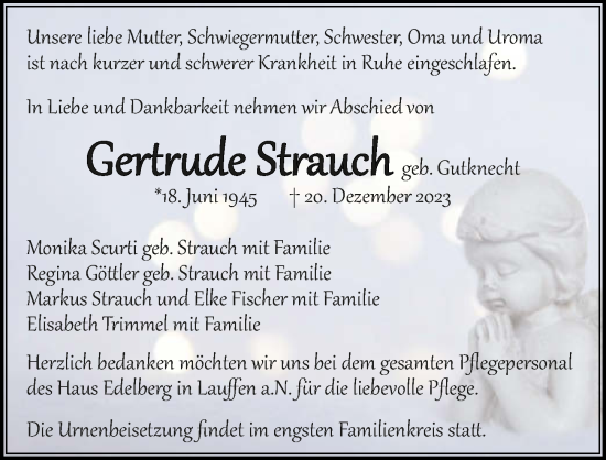 Traueranzeige von Gertrude Strauch von GESAMT