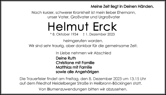 Traueranzeige von Helmut Erck von GESAMT