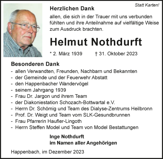 Traueranzeige von Helmut Nothdurft von GESAMT