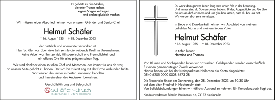 Traueranzeige von Helmut Schäfer von GESAMT