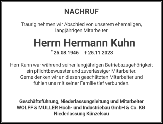 Traueranzeige von Hermann Kuhn von GESAMT