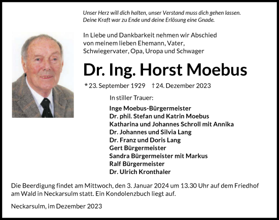 Traueranzeige von Horst Moebus von GESAMT