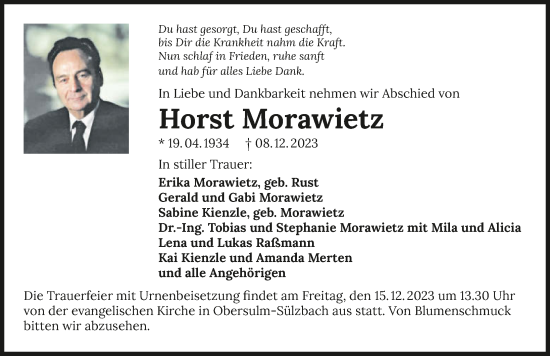 Traueranzeige von Horst Morawietz von GESAMT