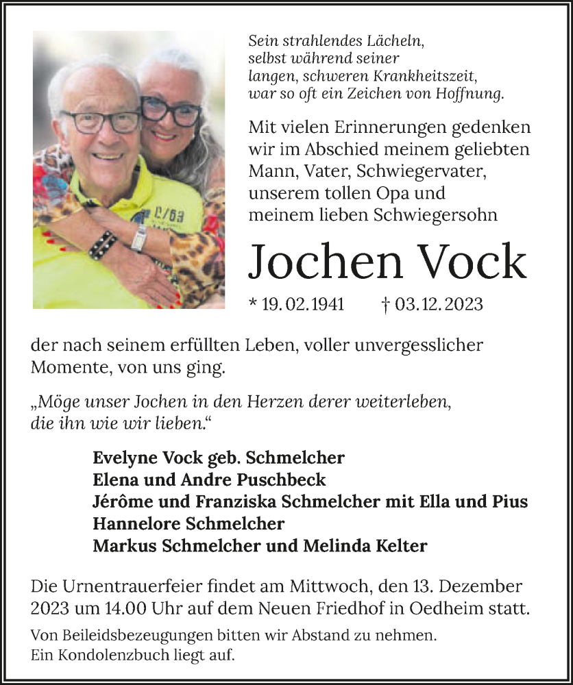  Traueranzeige für Jochen Vock vom 09.12.2023 aus GESAMT